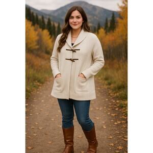 Rare Ralph Lauren Oversized Toggle Cream Cardigan/ Pima Cotton Peru/ Boxy, Lg